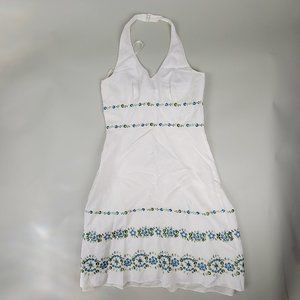 ANN TAYLOR White Summer Halter Dress with Geometrical Floral Accents - Size 6